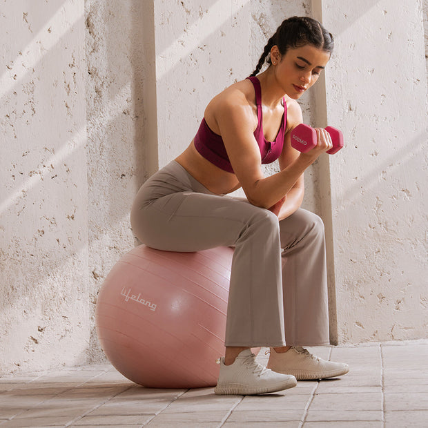 Lifelong LLFAGB65P Gym Ball for Exercise Anti Burst Exercise Ball with Foot Pump for Workout Yoga Ball for Women and Men, Pink