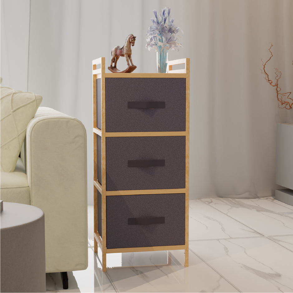 Lifelong 3-Drawer Fabric Storage Organizer – Wooden Frame, Multipurpose Shelf for Home & Office Use