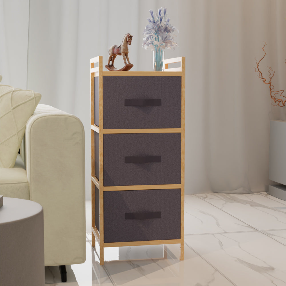 Lifelong 3-Drawer Fabric Storage Organizer – Wooden Frame, Multipurpose Shelf for Home & Office Use