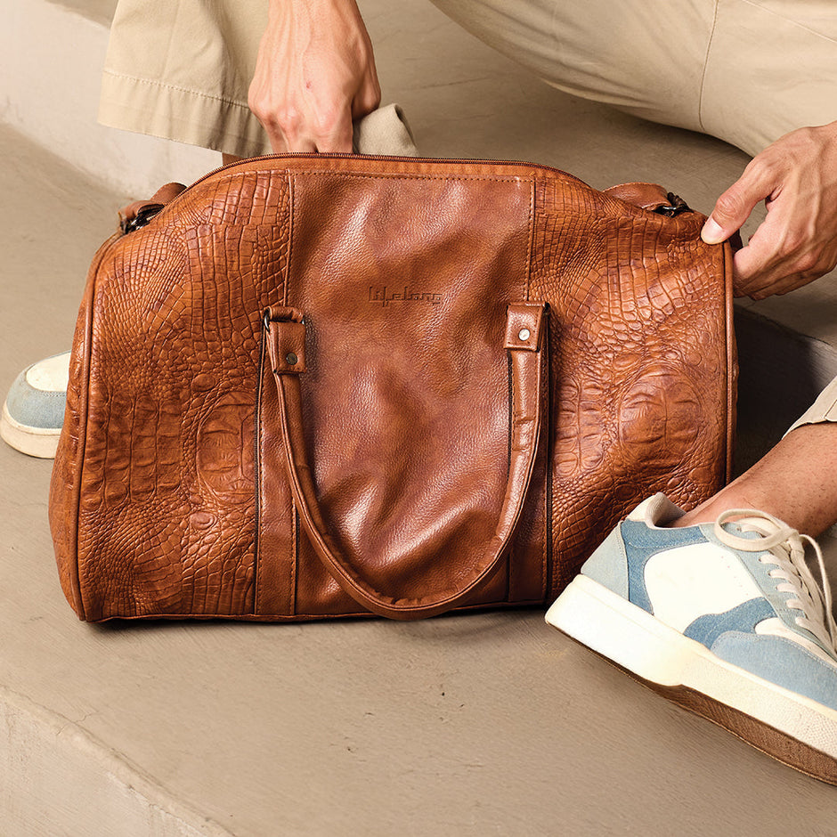 Lifelong Leatherette Duffle Bag for Travel for Men and Women - Tan