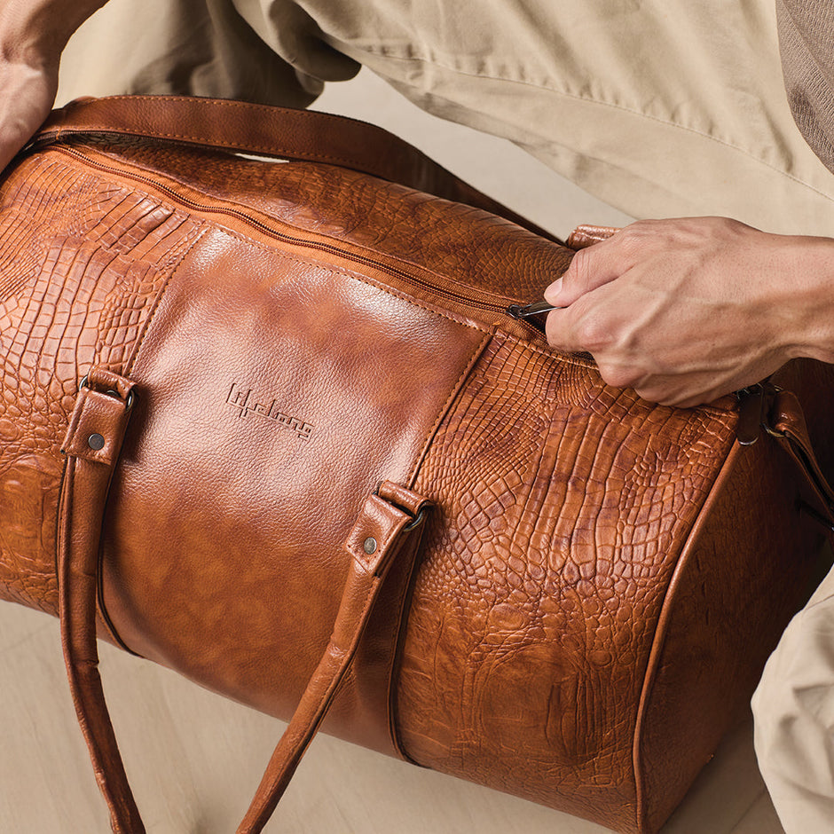 Lifelong Leatherette Duffle Bag for Travel for Men and Women - Tan