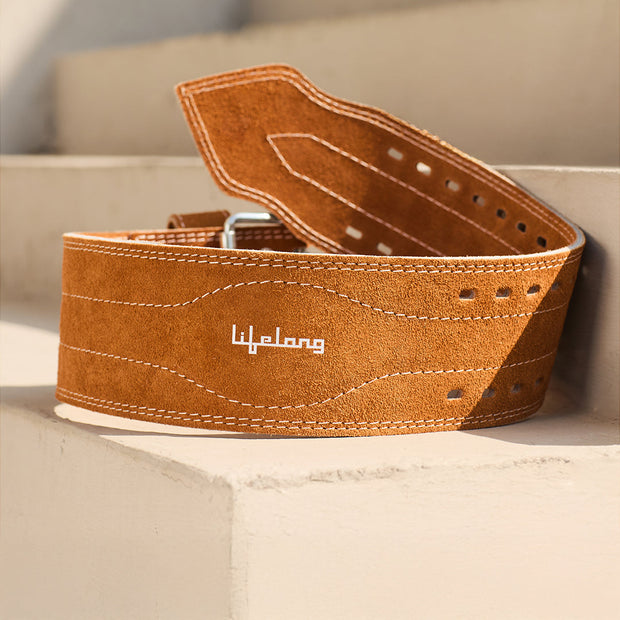 Lifelong Suede Leather Gym Belt – Large Brown Weightlifting & Back Support
