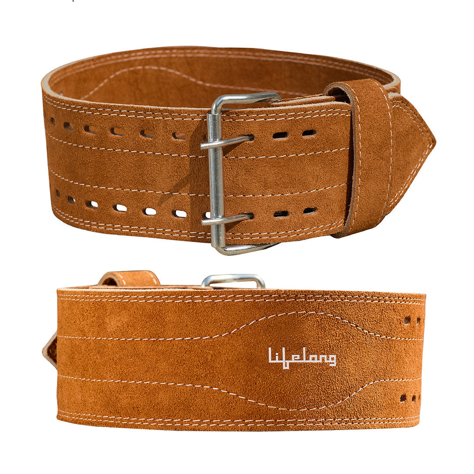 Lifelong Suede Leather Gym Belt – Large Brown Weightlifting & Back Support