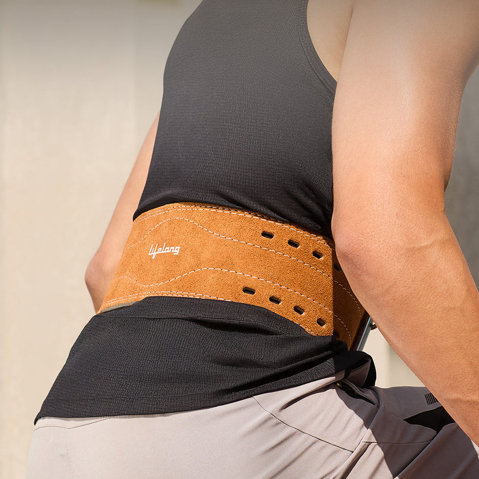 Lifelong Suede Leather Gym Belt – Large Brown Weightlifting & Back Support