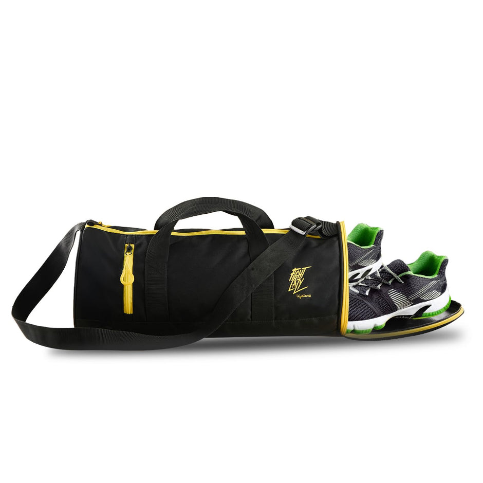 30L Water Resistant Sports Duffel Gym Bag for Men & Women with Shoe Compartment & Side pocket (Black & Yellow)