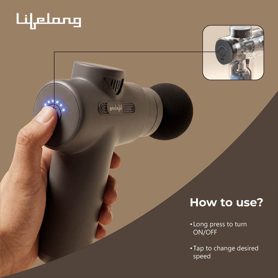 Lifelong Percussion Massage Gun for Pain Relief, Deep Tissue, 6 Speeds & 7 Massage Heads, Cordless, Quiet Operation for Neck, Shoulders, Back, Arms, Legs & Feet