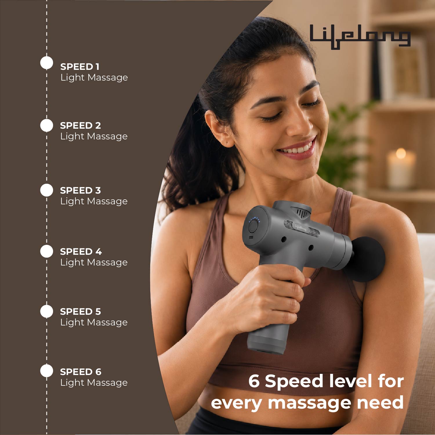 Lifelong Percussion Massage Gun for Pain Relief, Deep Tissue, 6 Speeds & 7 Massage Heads, Cordless, Quiet Operation for Neck, Shoulders, Back, Arms, Legs & Feet