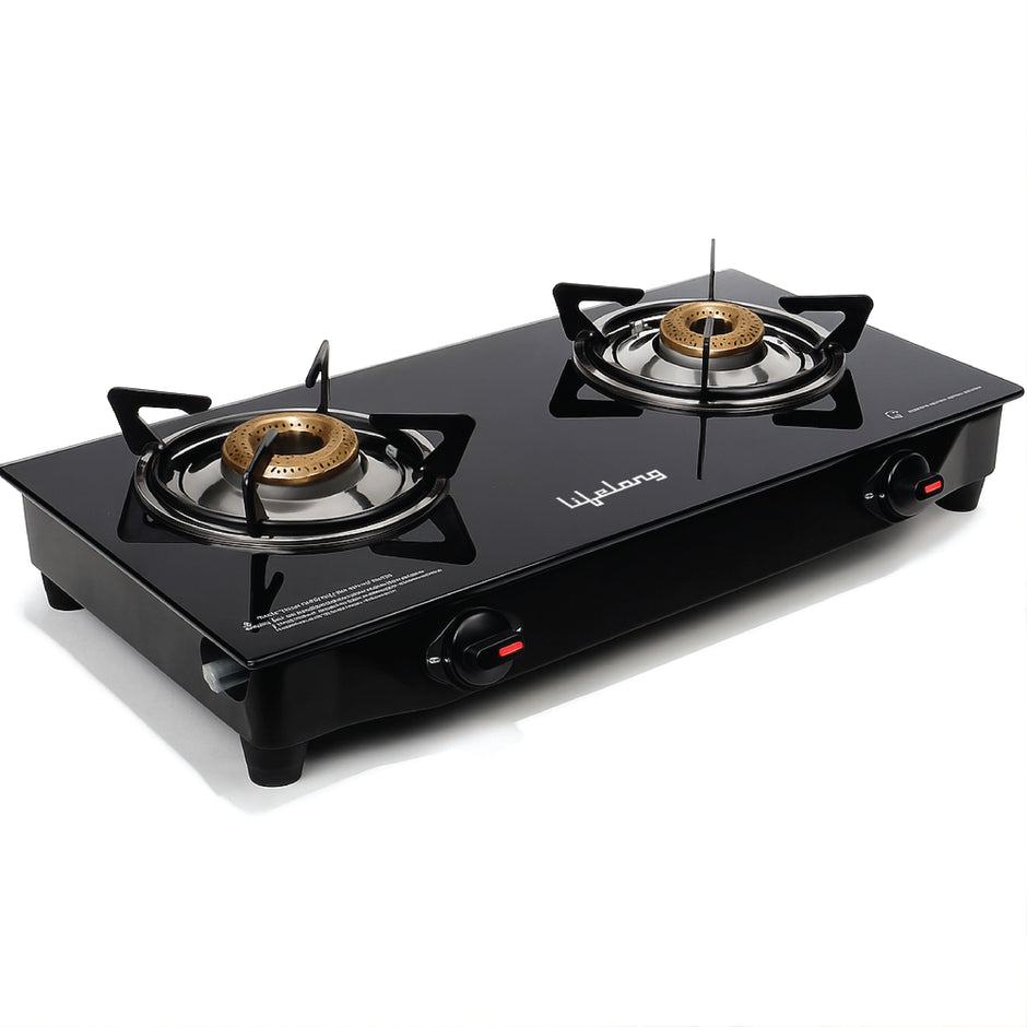 Burner Gas Stove Top for Kitchen - Manual Ignition Cooktop Modern Glass Stove for Modular Kitchen, ISI Certified & Compatible