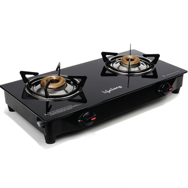 Burner Gas Stove Top for Kitchen - Manual Ignition Cooktop Modern Glass Stove for Modular Kitchen, ISI Certified & Compatible