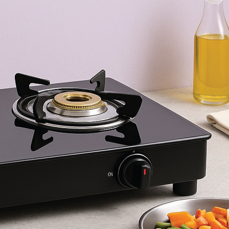 Burner Gas Stove Top for Kitchen - Manual Ignition Cooktop Modern Glass Stove for Modular Kitchen, ISI Certified & Compatible