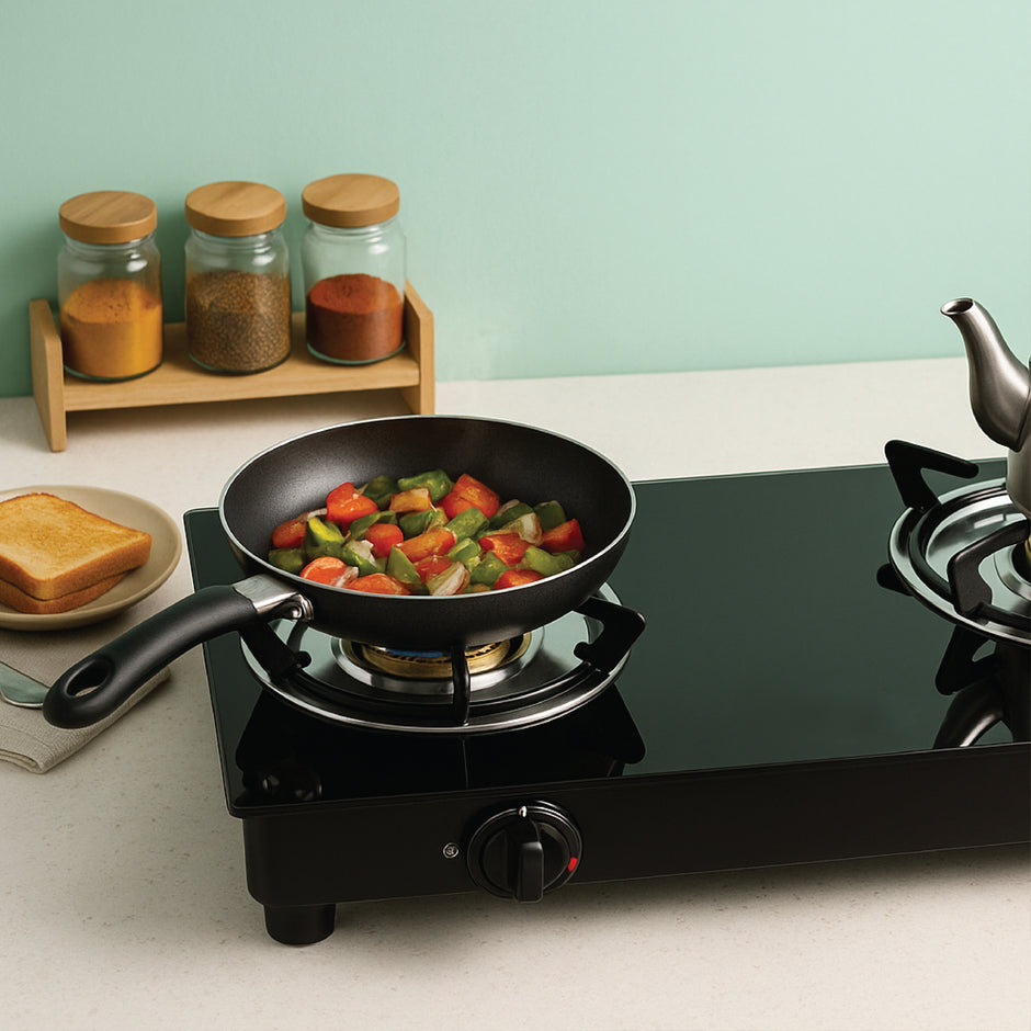 Burner Gas Stove Top for Kitchen - Manual Ignition Cooktop Modern Glass Stove for Modular Kitchen, ISI Certified & Compatible