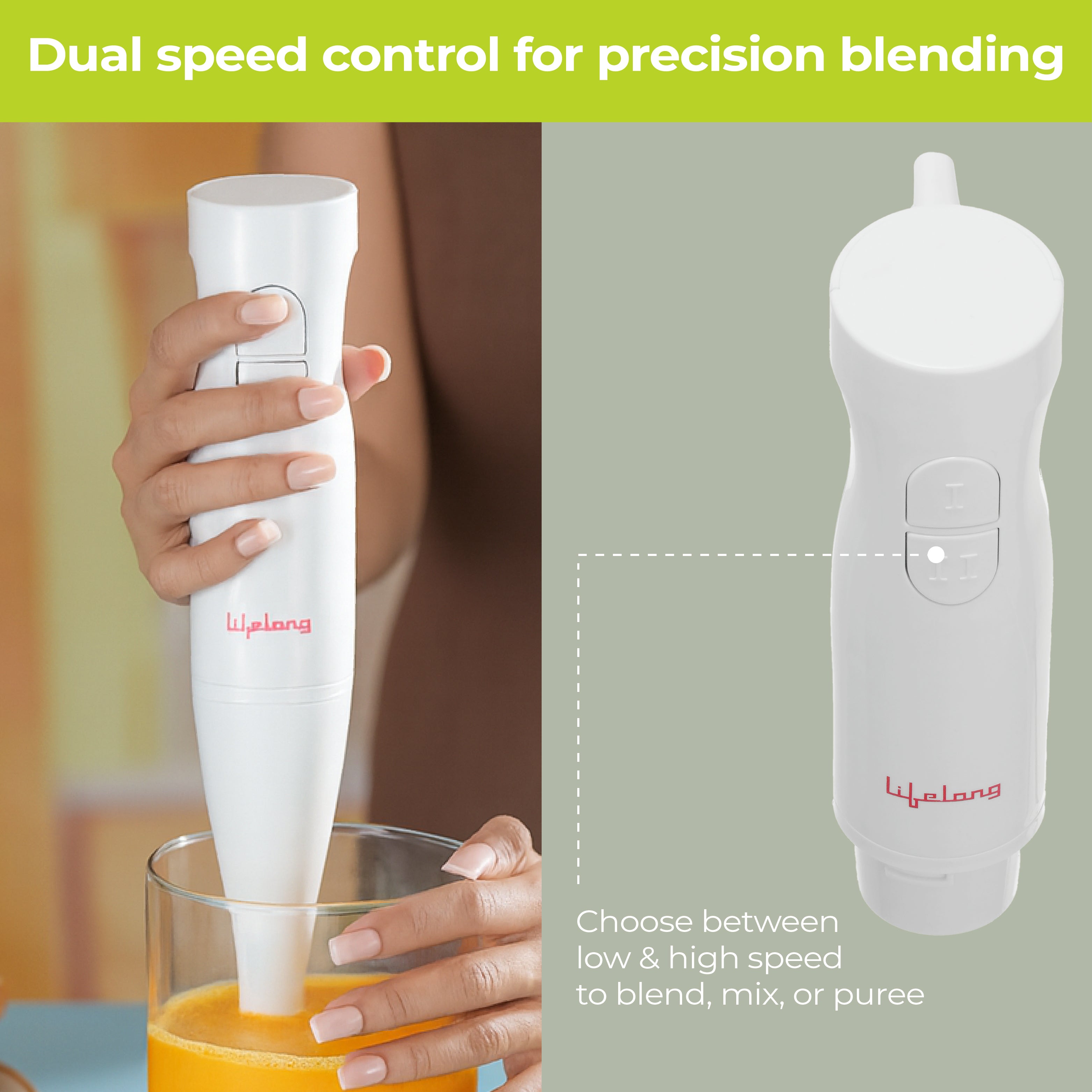 Lifelong 300W Electric Hand Blender for Kitchen | Dual Speed Control