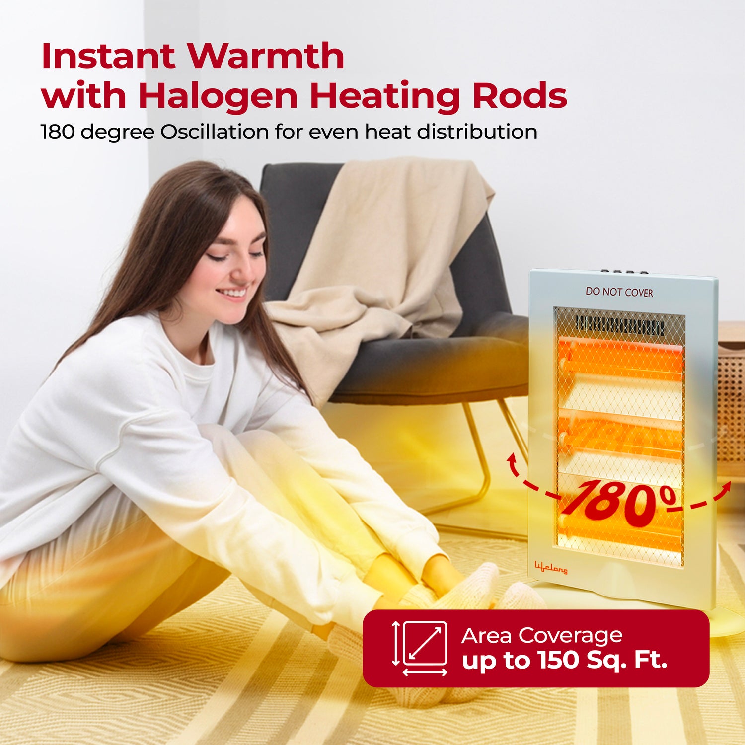 Lifelong Regalia Plus 1200 Watts Halogen Room Heater for Home with 3 Power settings