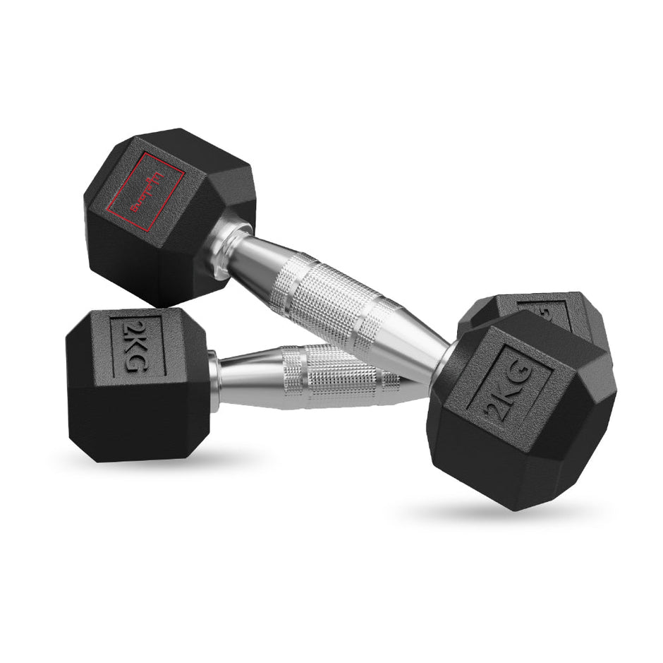 Lifelong 2kg Rubber Dumbbell Set for Home Gym - Pair (Black)