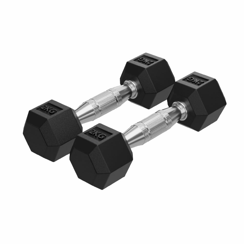 Lifelong 2kg Rubber Dumbbell Set for Home Gym - Pair (Black)