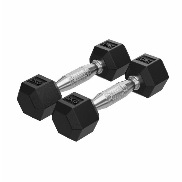 Lifelong 2kg Rubber Dumbbell Set for Home Gym - Pair (Black)