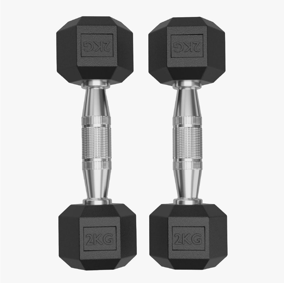 Lifelong 2kg Rubber Dumbbell Set for Home Gym - Pair (Black)