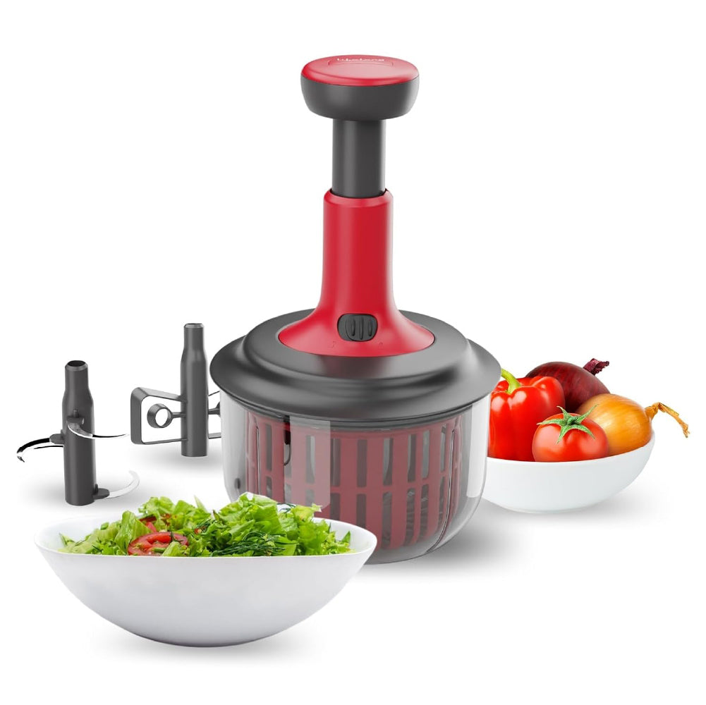 1600ml Push Chopper with Whisker and Salad Spinner