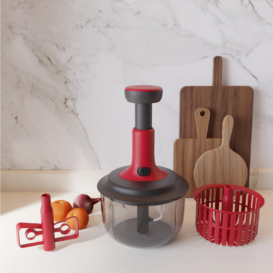 Lifelong Push Chopper 1600ml with whisker & salad spinner LLKT005