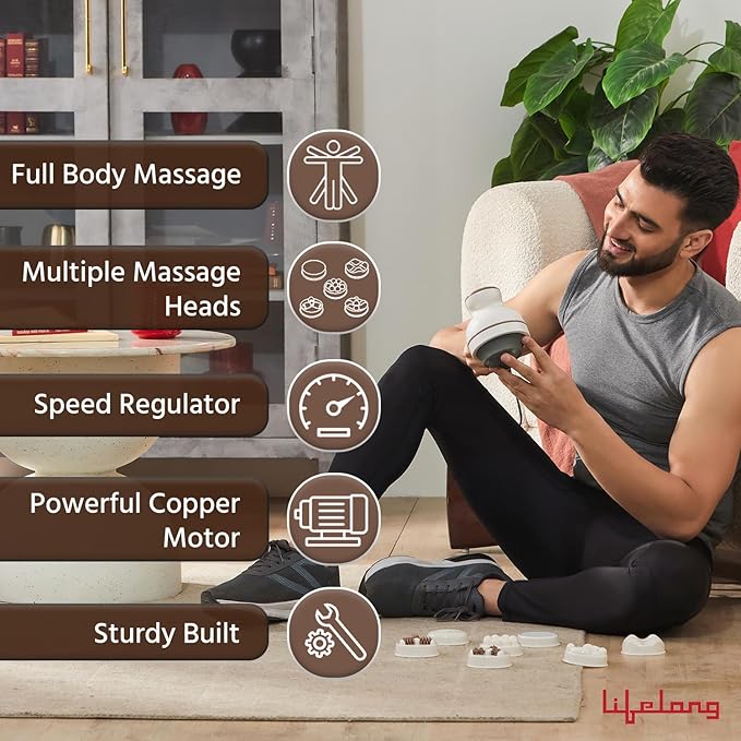Lifelong LLM180 Electric Handheld Massager - 9 Heads, Heat, Speed Control