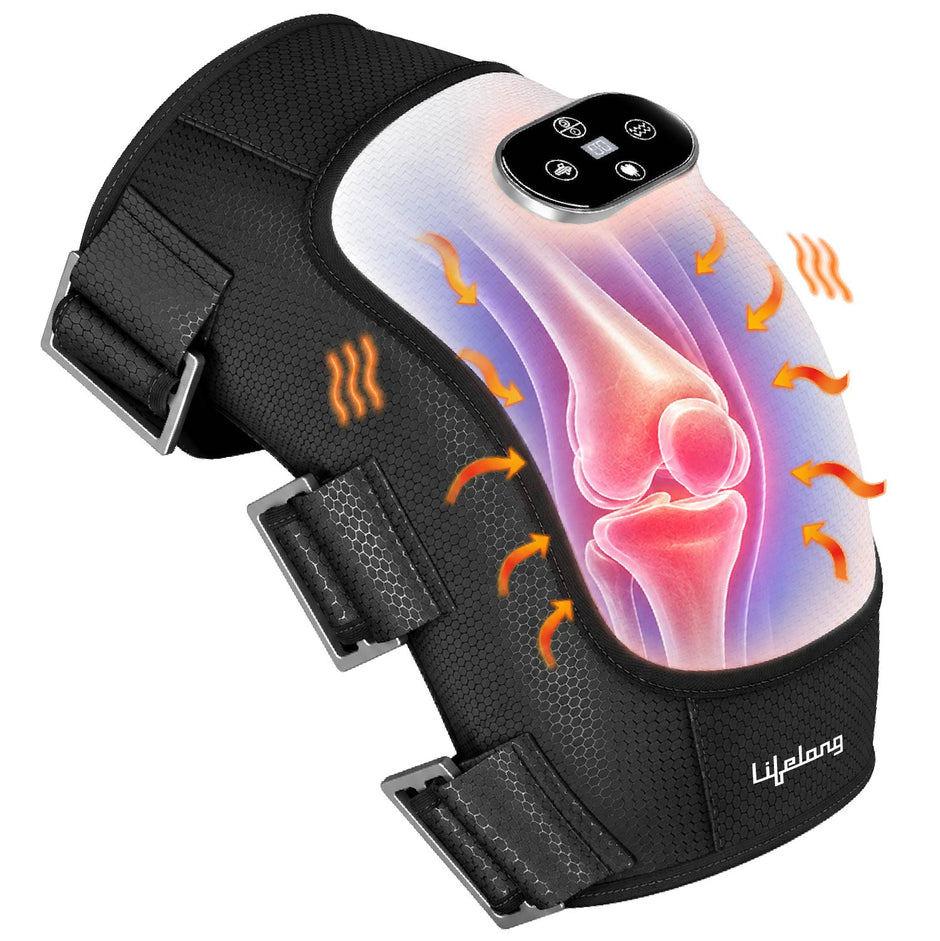Lifelong Knee Massager for Joint Pain Relief | 3Heat Levels, 3Vibrations, Red Light Therapy, 3Air Pressure Modes, 7.5Hr Runtime |TypeC Rechargeable & Portable Arthritis Massage Physiotherapy Machine
