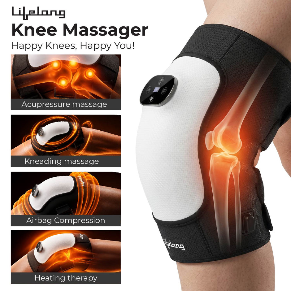 Lifelong Knee Massager for Joint Pain Relief | 3Heat Levels, 3Vibrations, Red Light Therapy, 3Air Pressure Modes, 7.5Hr Runtime |TypeC Rechargeable & Portable Arthritis Massage Physiotherapy Machine