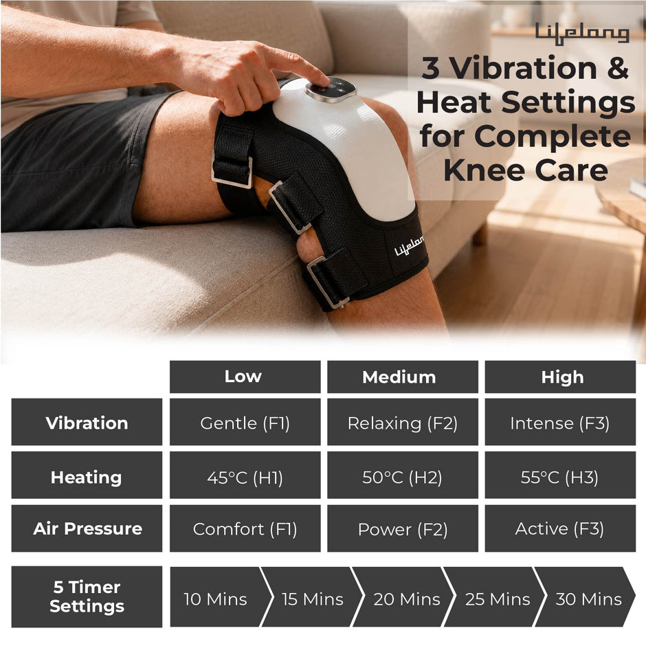 Lifelong Knee Massager for Joint Pain Relief | 3Heat Levels, 3Vibrations, Red Light Therapy, 3Air Pressure Modes, 7.5Hr Runtime |TypeC Rechargeable & Portable Arthritis Massage Physiotherapy Machine
