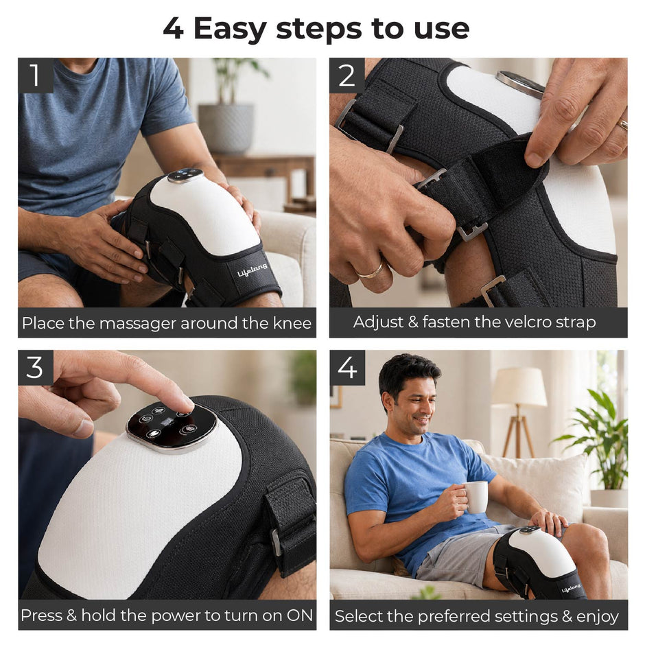 Lifelong Knee Massager for Joint Pain Relief | 3Heat Levels, 3Vibrations, Red Light Therapy, 3Air Pressure Modes, 7.5Hr Runtime |TypeC Rechargeable & Portable Arthritis Massage Physiotherapy Machine
