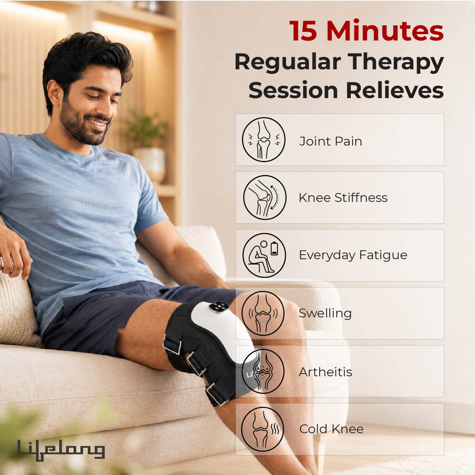 Lifelong Knee Massager for Joint Pain Relief | 3Heat Levels, 3Vibrations, Red Light Therapy, 3Air Pressure Modes, 7.5Hr Runtime |TypeC Rechargeable & Portable Arthritis Massage Physiotherapy Machine
