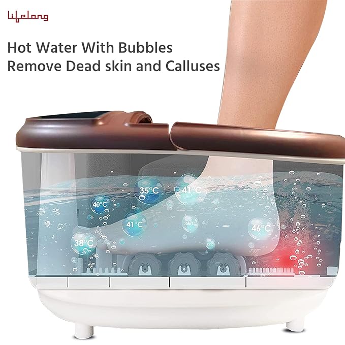 Electric Foot Spa Machine with 8 Manual Rollers, Digital Panel, Bubble Bath & Water Heating Technology for Pedicure, Pain relief & Foot Care, Brown