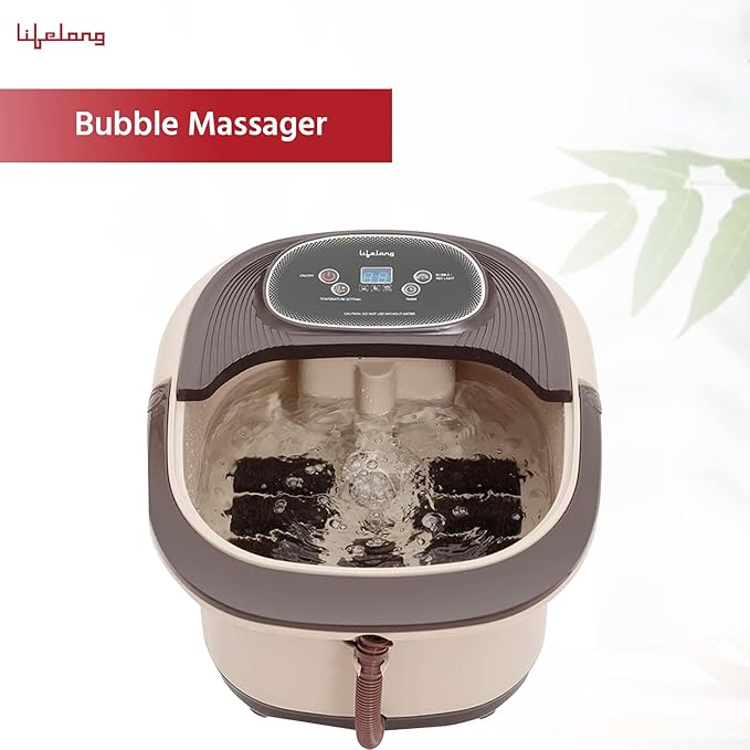 Electric Foot Spa Machine with 8 Manual Rollers, Digital Panel, Bubble Bath & Water Heating Technology for Pedicure, Pain relief & Foot Care, Brown