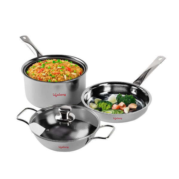 Triply Stainless Steel Cookware Set with Glass Lid