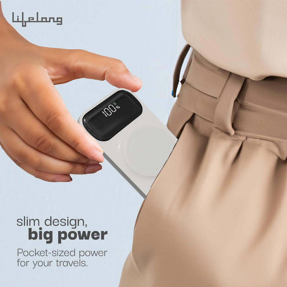 Lifelong 10000mAh MagSafe Power Bank | Slim, Pocket-Sized Wireless Charger with 22.5W Fast Charging