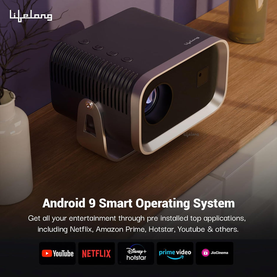 Minipix Smart Projector for Home, Native 720p HD with 4K Support, Android 9 with Built-in Apps (Netflix, YouTube, Prime), 3500 Lumens, in-Built Speaker, Compact Design, 100" Max Display
