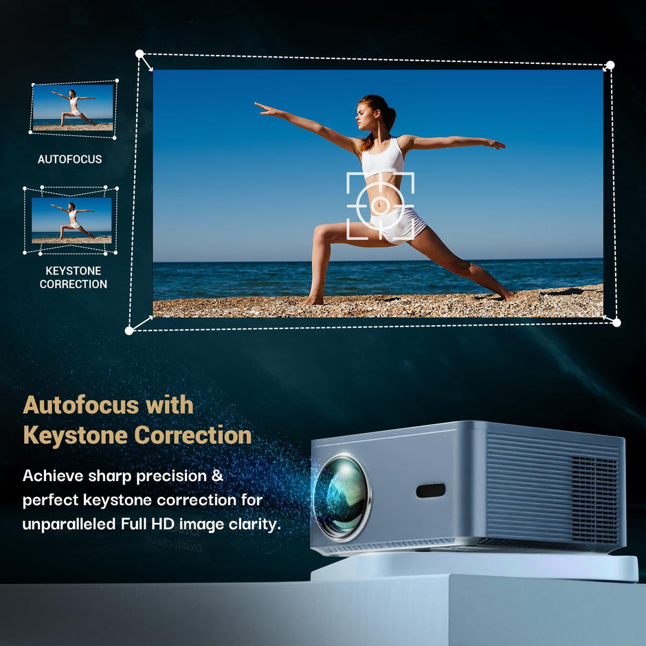 PixelBeam Smart Projector, Android 9 with Built-in Smart Apps, Native 1080p 4K Support, 7500 Lumens, 2X Brightness, 200 Inch Display, 5W Speaker, Wi-Fi/Bluetooth