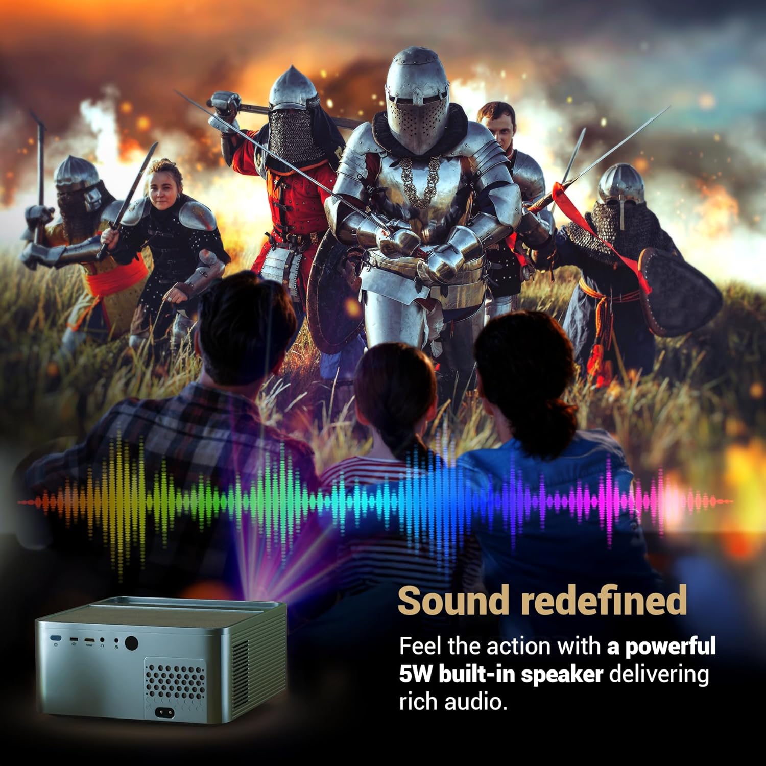 PixelBeam Smart Projector, Android 9 with Built-in Smart Apps, Native 1080p 4K Support, 7500 Lumens, 2X Brightness, 200 Inch Display, 5W Speaker, Wi-Fi/Bluetooth