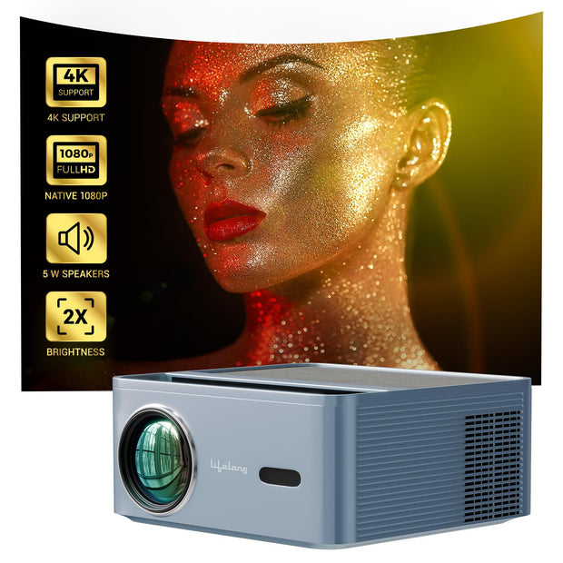 PixelBeam Smart Projector, Android 9 with Built-in Smart Apps, Native 1080p 4K Support, 7500 Lumens, 2X Brightness, 200 Inch Display, 5W Speaker, Wi-Fi/Bluetooth