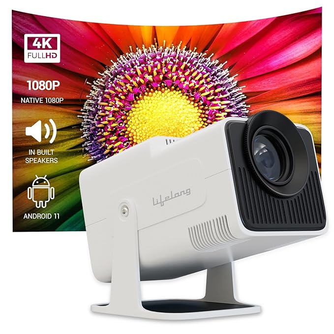 LightBeam Pro Smart Projector, Android 11 with Built-in Smart Apps, Native 1080p 4K Support, 4500 Lumens, 2X Brightness, 3W Speaker, 150 Inch Display, Wi-Fi/Bluetooth