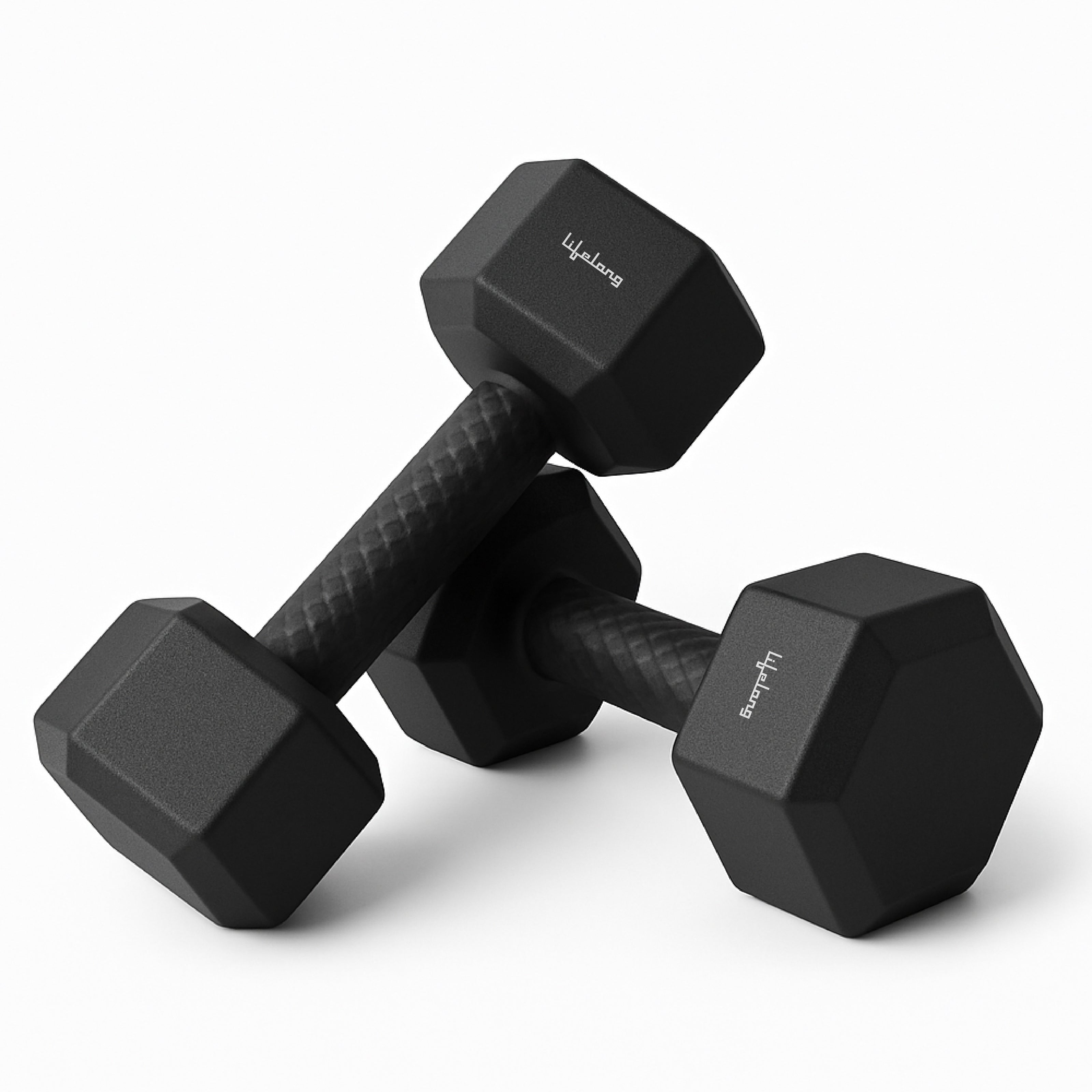 Lifelong PVC Hex Dumbbells Pack of 2 (2kg*2) Black Color for Home Gym Equipment Fitness Barbell|