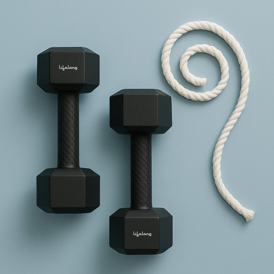 Lifelong PVC Hex Dumbbells Pack of 2 (2kg*2) Black Color for Home Gym Equipment Fitness Barbell|