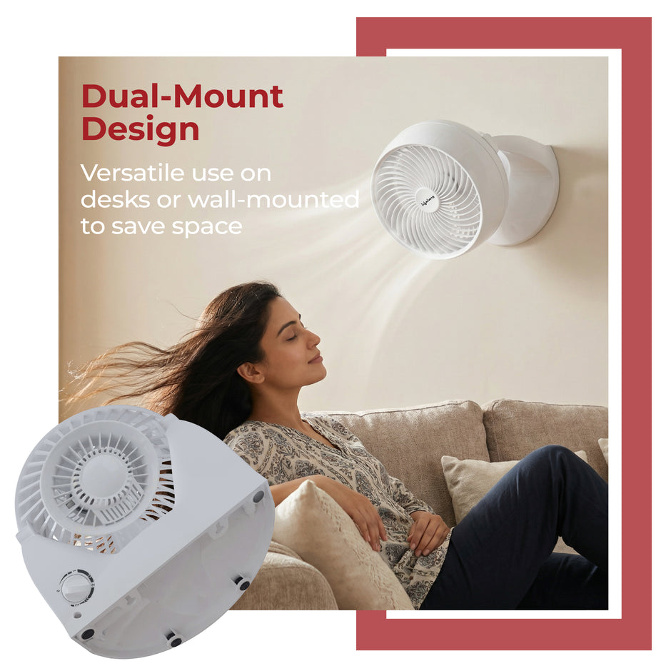 Lifelong 180mm Air Circulator Table cum Wall Fan | 30W High Air Delivery 350 CMM | 3 Speed 2275 RPM | Wall Mount Hook | Compact Table Fan (White)