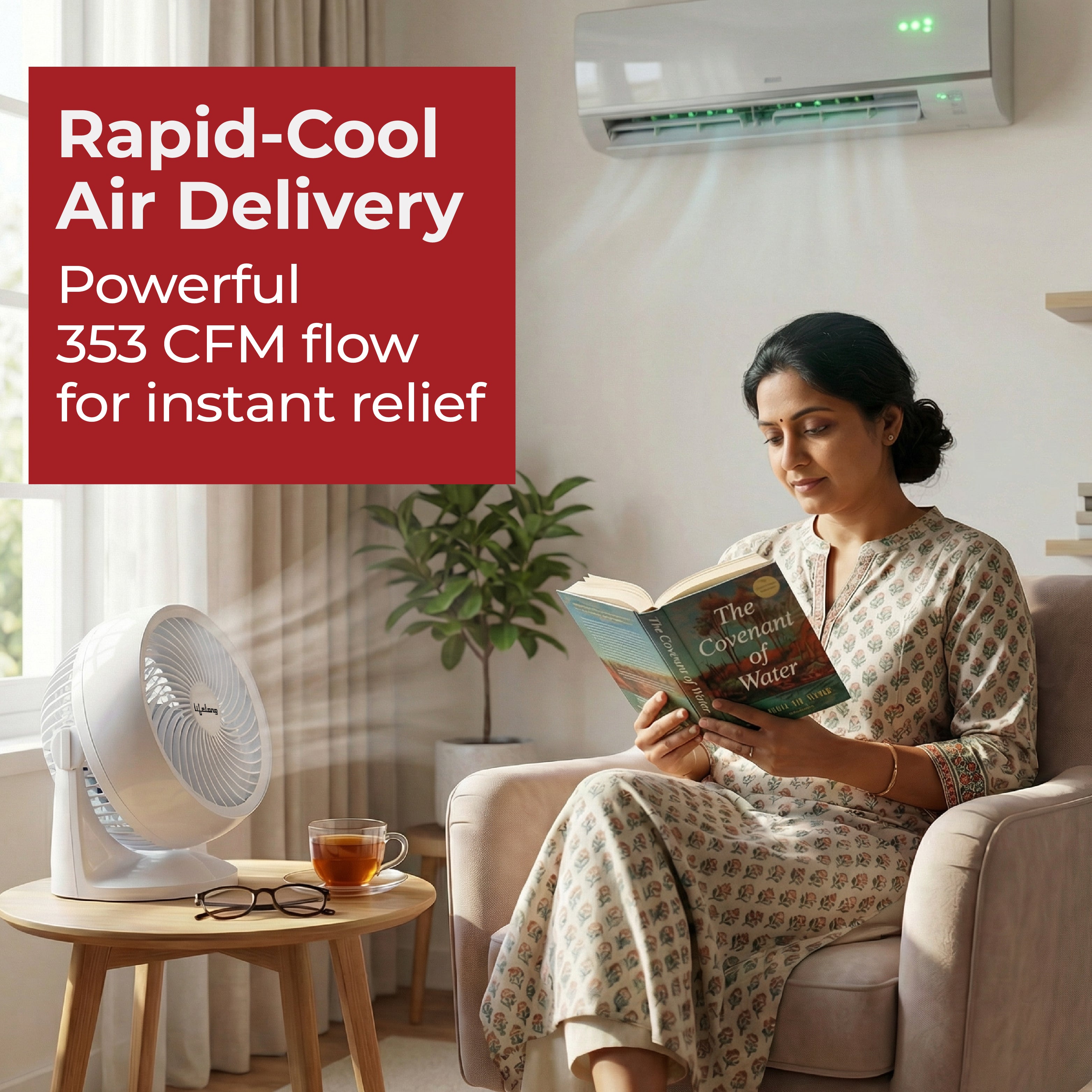 Lifelong 180mm Air Circulator Table cum Wall Fan | 30W High Air Delivery 350 CMM | 3 Speed 2275 RPM | Wall Mount Hook | Compact Table Fan (White)