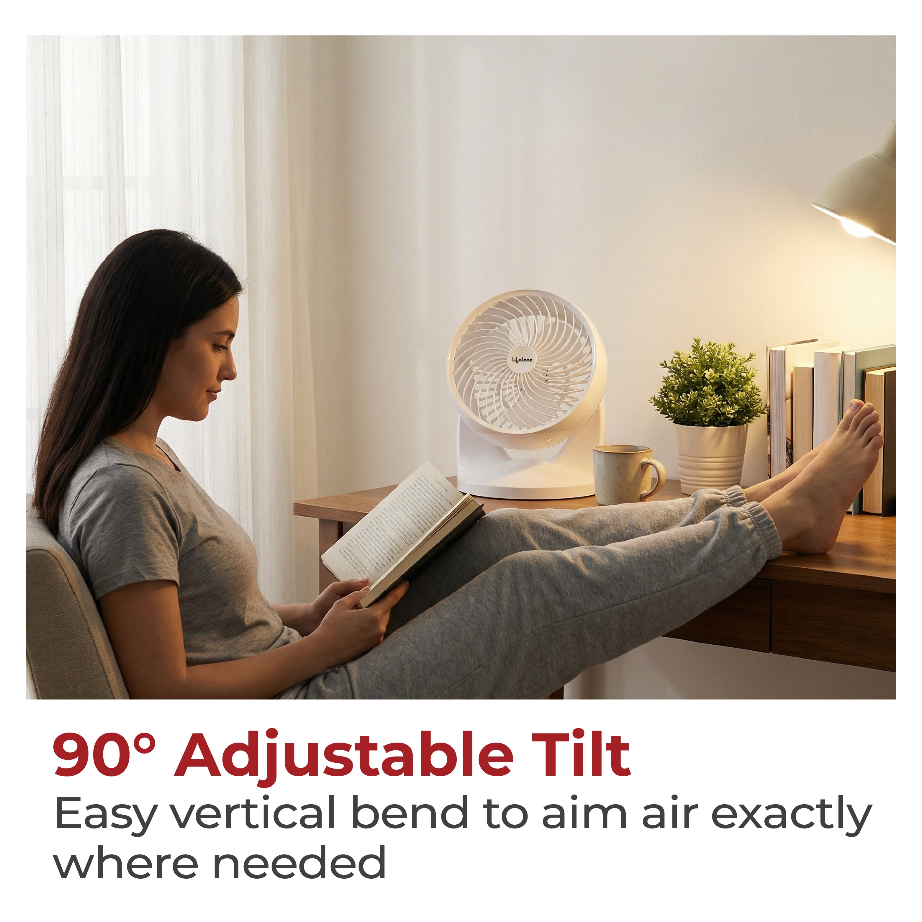 Lifelong 180mm Air Circulator Table cum Wall Fan | 30W High Air Delivery 350 CMM | 3 Speed 2275 RPM | Wall Mount Hook | Compact Table Fan (White)
