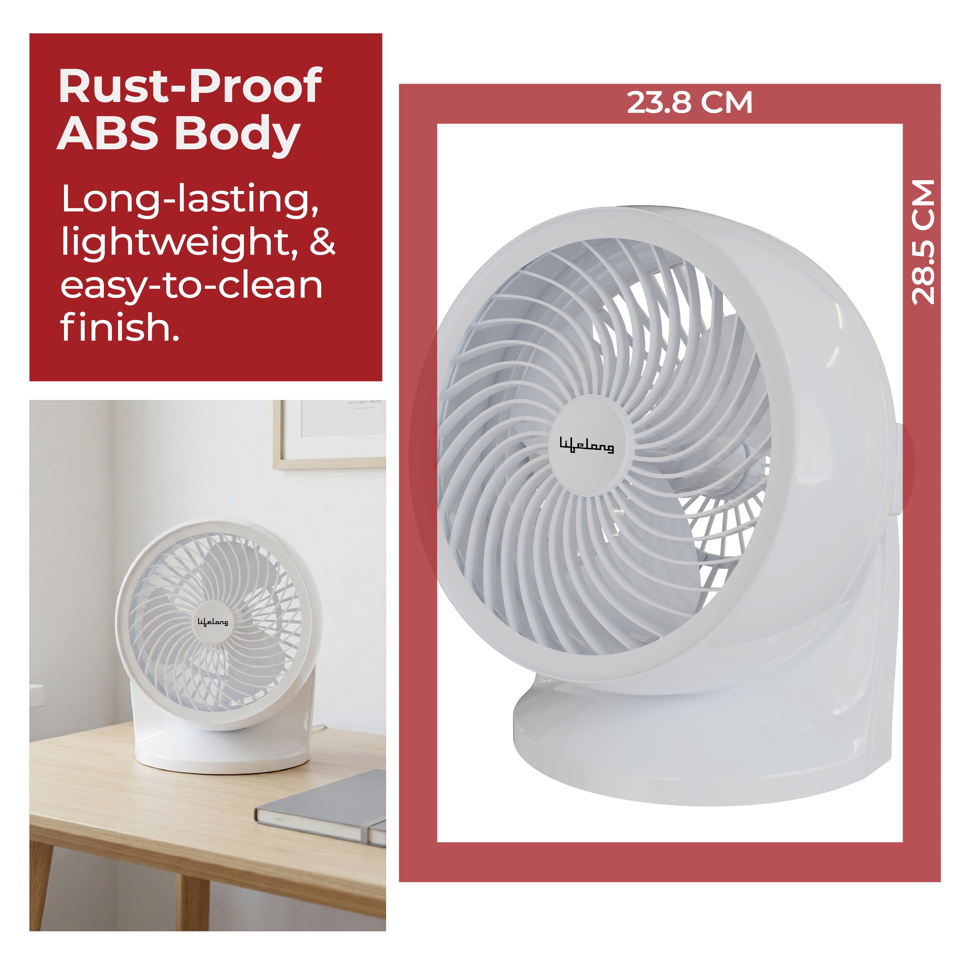 Lifelong 180mm Air Circulator Table cum Wall Fan | 30W High Air Delivery 350 CMM | 3 Speed 2275 RPM | Wall Mount Hook | Compact Table Fan (White)