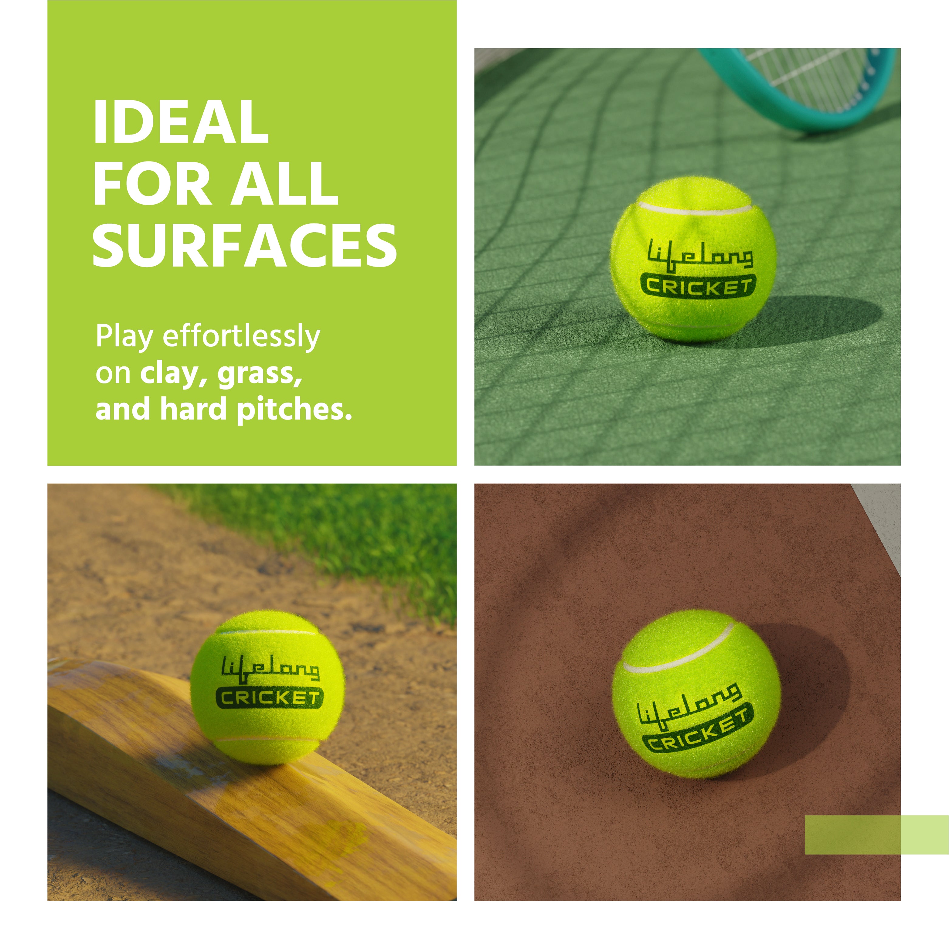 Lifelong Tennis Ball for Cricket and Tennis, Soft & Lightweight, Tournament & Turf Use (Set of 3)