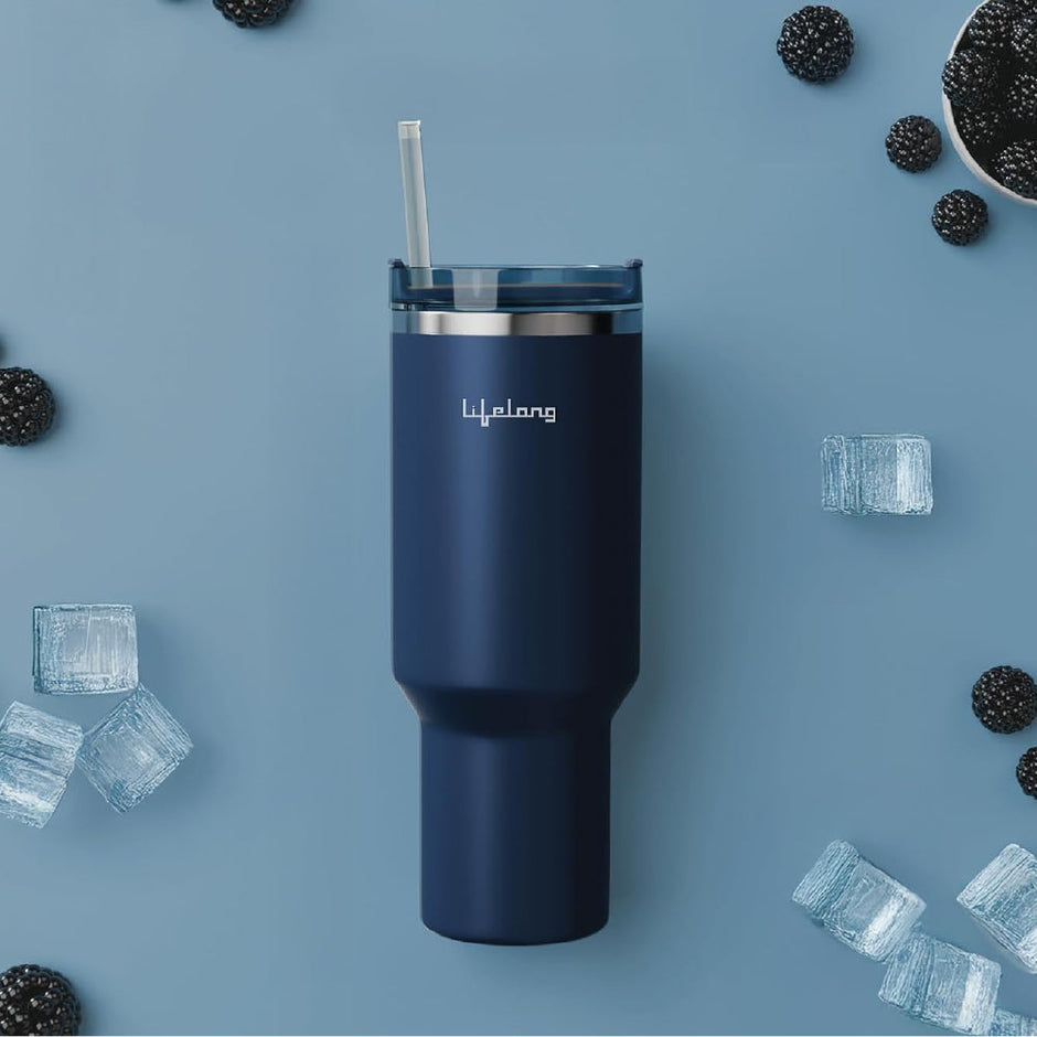 Double-Walled Vacuum Insulated Tumbler with Lid & Straw 900ml | Keeps Drinks Hot for 8 Hours & Cold for 12 Hours | Stainless Steel & Comfort-Grip Shape