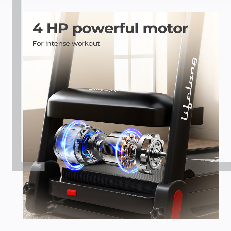 100kg Motorized Treadmill | 4HP Peak | 3-level Incline, Foldable, Bluetooth