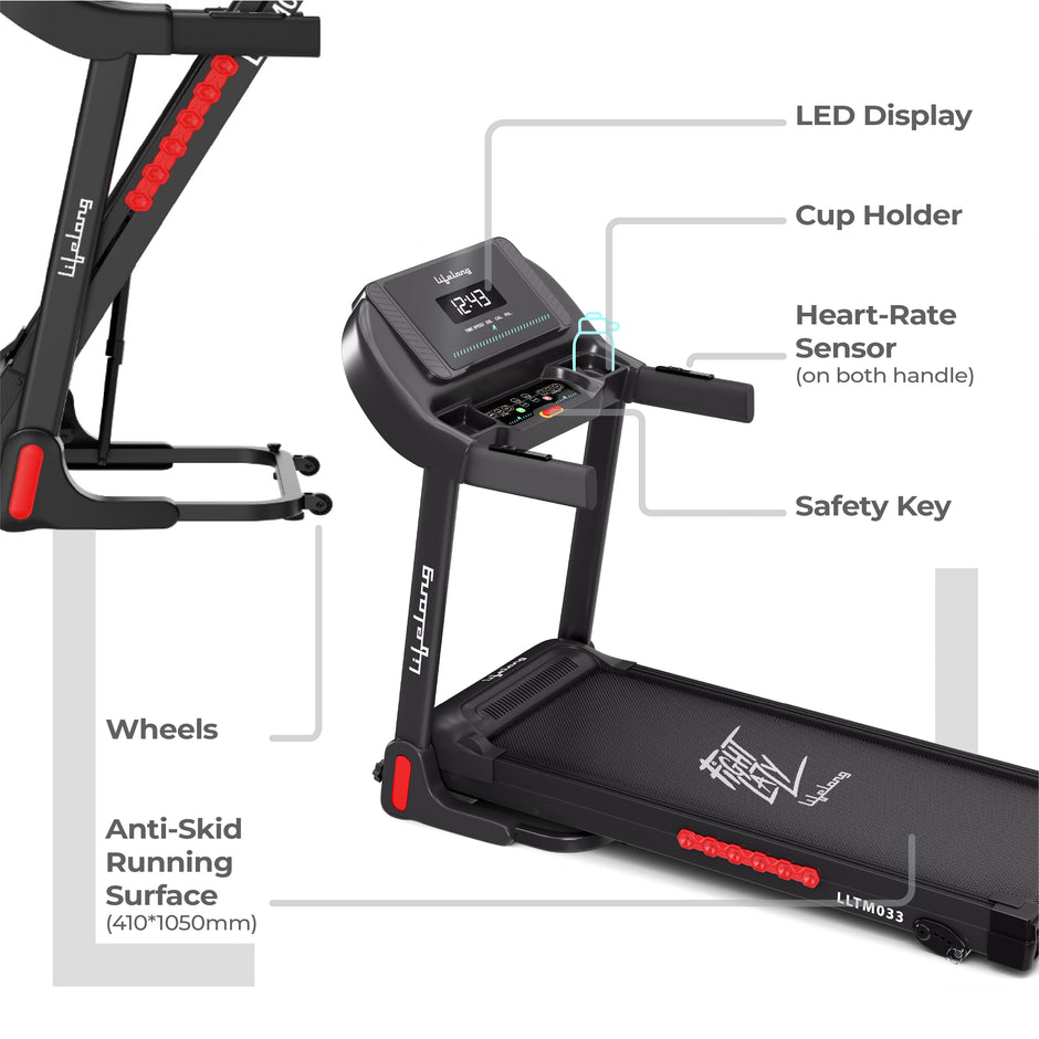 100kg Motorized Treadmill | 4HP Peak | 3-level Incline, Foldable, Bluetooth