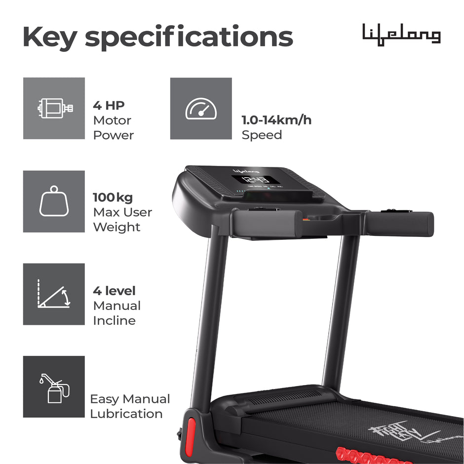100kg Motorized Treadmill | 4HP Peak | 3-level Incline, Foldable, Bluetooth