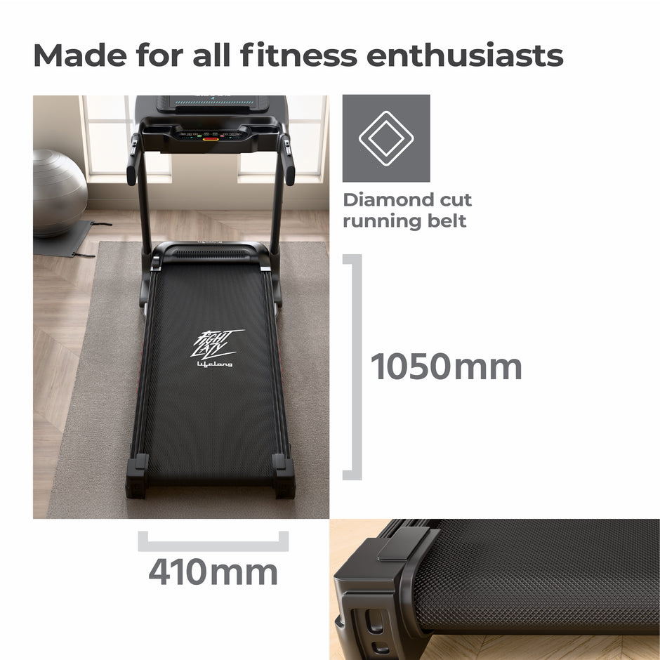 100kg Motorized Treadmill | 4HP Peak | 3-level Incline, Foldable, Bluetooth